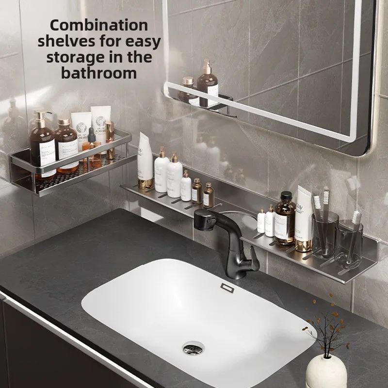 Toilet faucet storage rack, toilet sink, washbasin, wall mounted non perforated mirror front bathroom rack