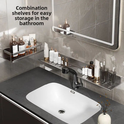 Toilet faucet storage rack, toilet sink, washbasin, wall mounted non perforated mirror front bathroom rack