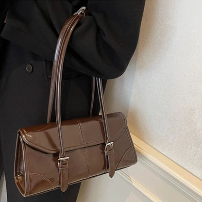 High End Burgundy Oil Wax Leather Underarm Bag Elegant Women's Magnetic Buckle Shoulder Bag Commuter Versatile Ladies Tote Bags