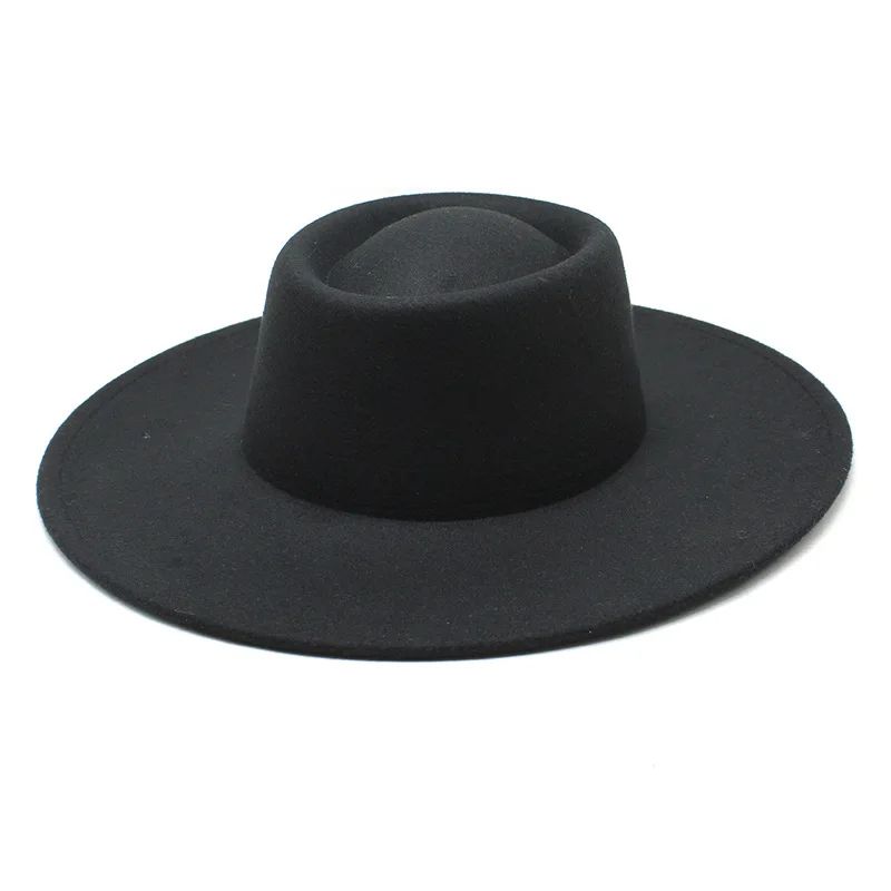 Classic British Style 9.5CM Big Wide Brim Fedora Hat For Women Fashion Autumn Winter Felt Church Hats Wedding Dress Jazz Cap