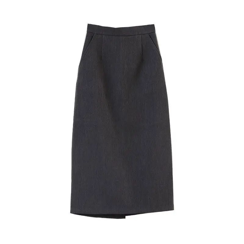 Sweater Coat Skirts 2024 Autumn and Winter New Gray Back Slit Suit Skirt Skirt