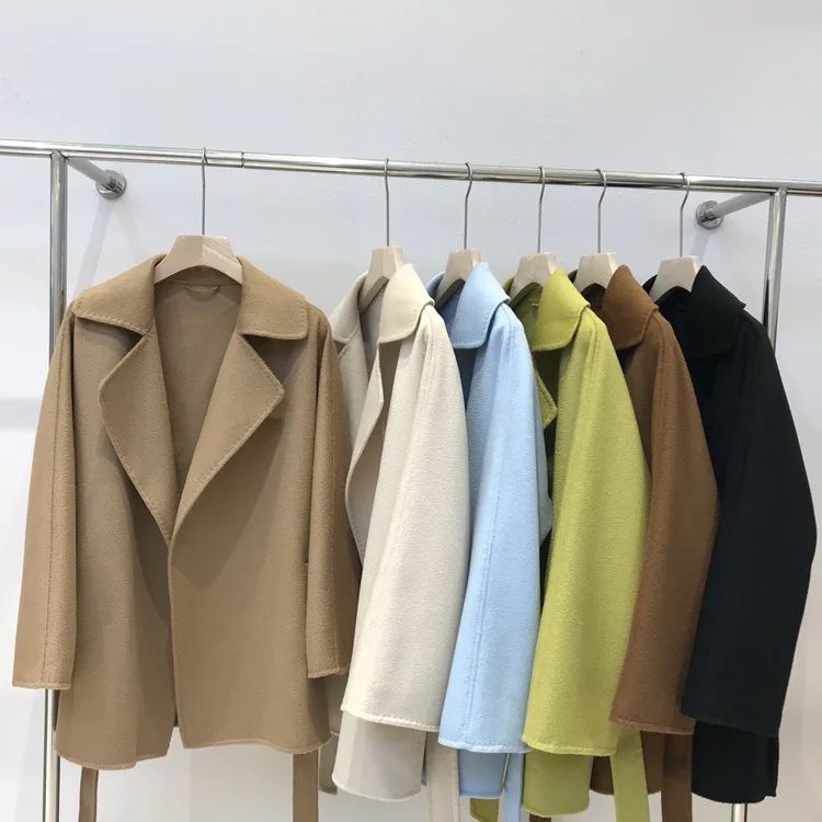 Autumn New Short Double-sided Cashmere Water Ripple Coat Women Turn-down Collar Loose Tempeament Warm Casual wool Jacket Female