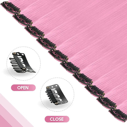 22 Inch Hair Extensions Clip ins, 6/12 Pcs Pink Hair Extensions Colored Hair Extensions  Party Highlights Long synthetic Hair