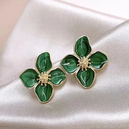Brincos Femininos Coreanos Retrô Esmaltados em Formato de Flor Vermelha para Mulheres, Brincos Delicados, Presente de Joia de Noivado para Casal de Luxo