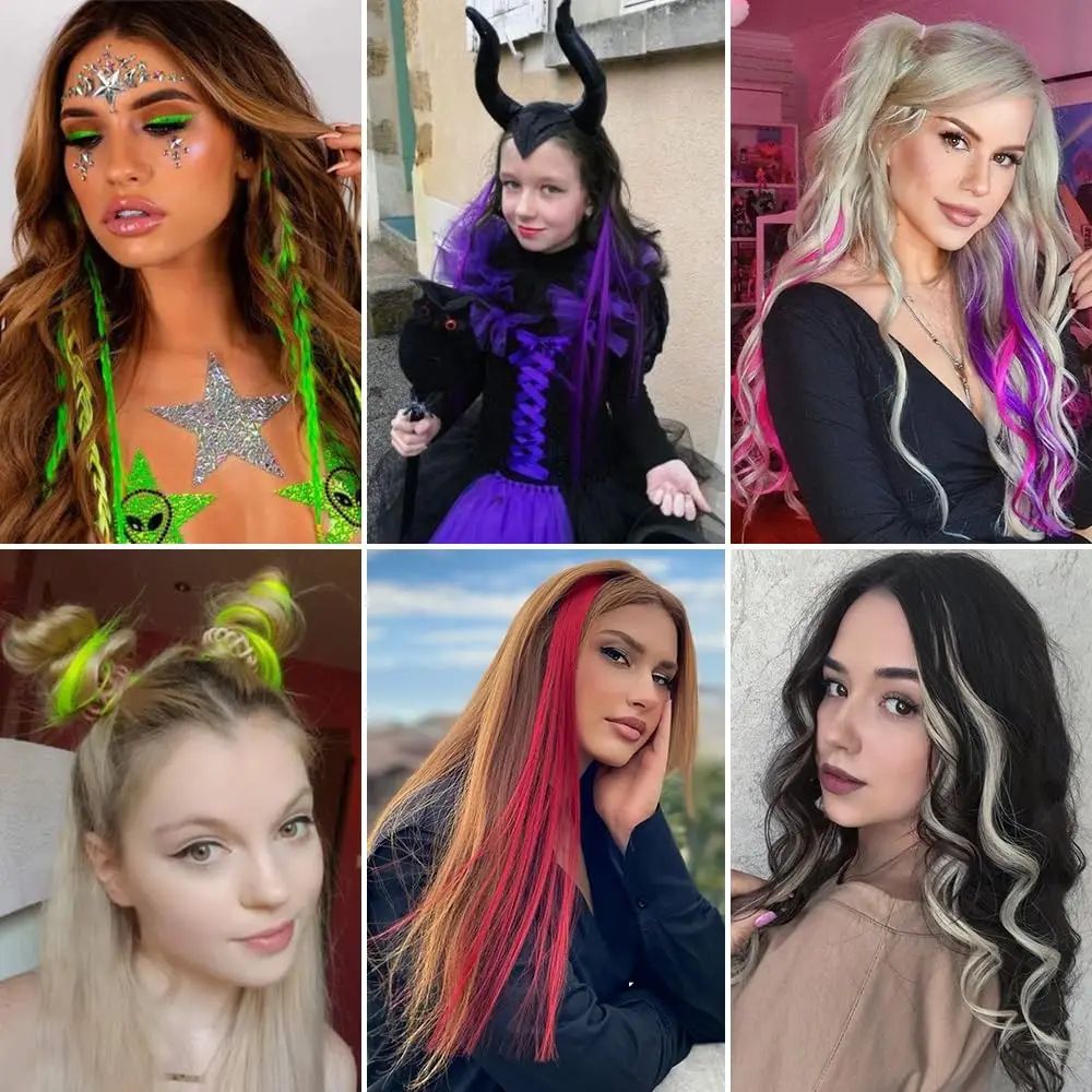 22 Inch Hair Extensions Clip ins, 6/12 Pcs Pink Hair Extensions Colored Hair Extensions  Party Highlights Long synthetic Hair