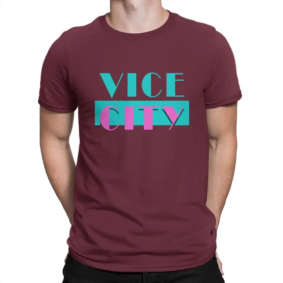 Theft Auto Creative TShirt for Men Vice City Round Neck Pure Cotton T Shirt 2024 Distinctive Birthday Gifts Streetwear GTA Grand