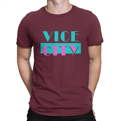 Theft Auto Creative TShirt for Men Vice City Round Neck Pure Cotton T Shirt 2024 Distinctive Birthday Gifts Streetwear GTA Grand