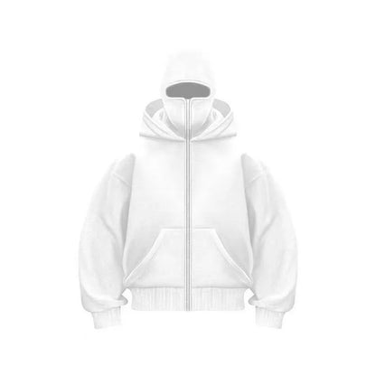 Men and women Balaclava Y2K Gothic Harajuku winter new item double hooded sweatshirt men's hooded mask zipper sportswear