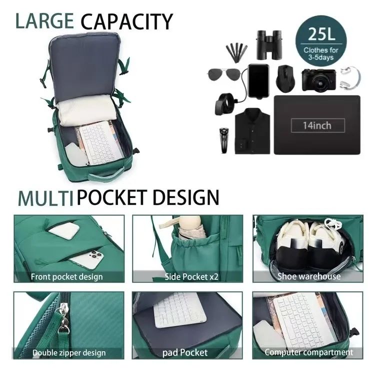 Mochila de viagem para mulheres e homens, aprovada para voos, impermeável, esportiva, casual, pequena para caminhada