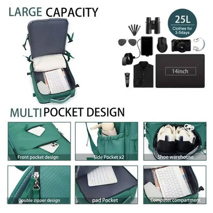 Mochila de viagem para mulheres e homens, aprovada para voos, impermeável, esportiva, casual, pequena para caminhada