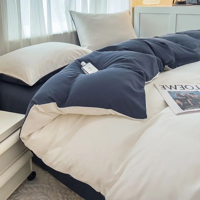 Conjunto de cama de cor sólida de quatro peças para crianças e adultos, cama de casal grande, conjunto de capa de edredom, lençol e capa de travesseiro de quatro peças