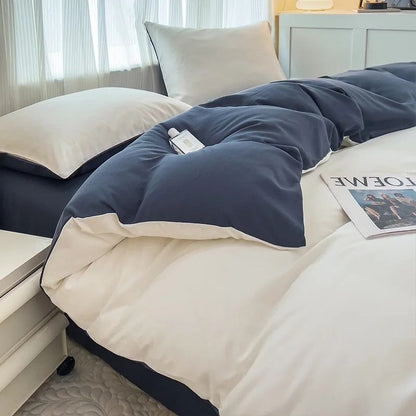 Conjunto de cama de cor sólida de quatro peças para crianças e adultos, cama de casal grande, conjunto de capa de edredom, lençol e capa de travesseiro de quatro peças