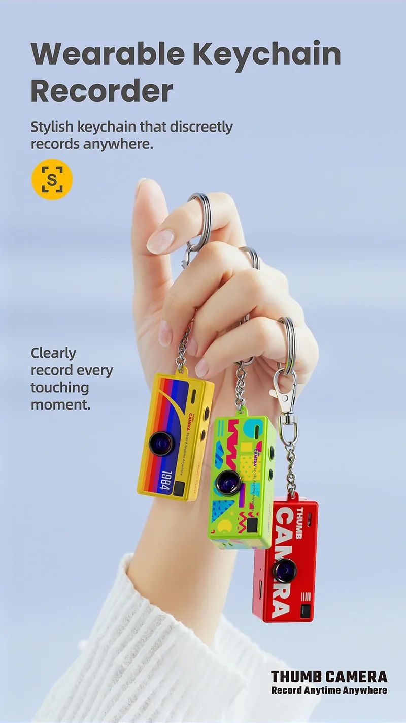 1Pc Portable Mini Thumb Camera Keychain Camcorder 1080p Video Recorder with Memory Card Support and Built-in Flash for Events