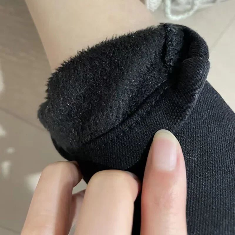Winter Women Chic Fleece Thermal High Waist Jeans Lady Snow Warm Plush Denim Pants Girls Classic Fashion Straight Leg Trousers