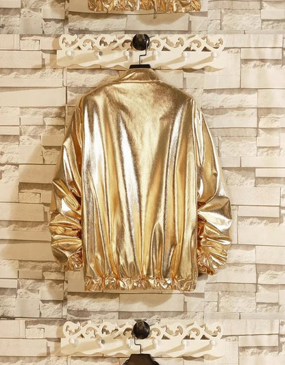 Adults Men's Shiny Metallic Suits Adult Disco Outfit Jacket Pants Halloween Dress Up Nightclub Dance Rave Cosplay Costume