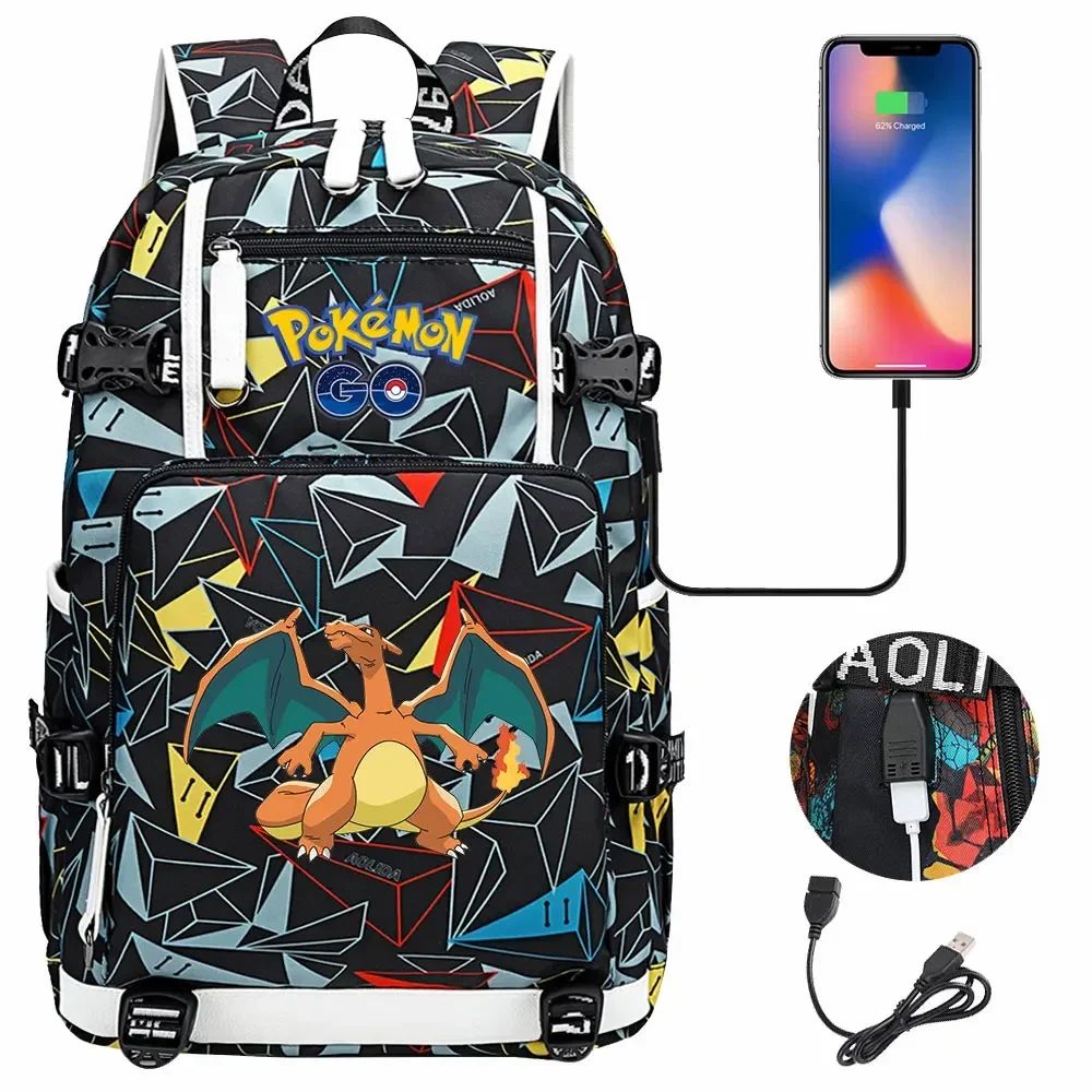 New Eevee Charizard USB Teenagers Schoolbags Women Men Laptop Travel Backpack Girl Boys Kids School Book Bags
