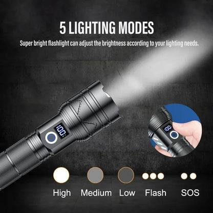 800000lm High Power Strong Light Long Range LEP Flashlight USB Charging 26650 Battery Outdoor Telescopic Zoom Super Bright Torch