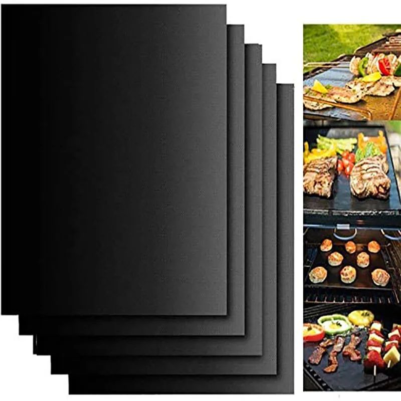 Outdoor Barbecue Mat Boxed Black BBQ Grill Mat Barbecue Baking Non Stick Pad Reusable Cooking Plate Party Mat Tools Accessorie