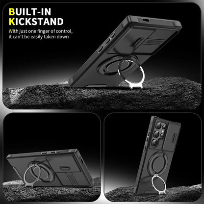 Capa Armor com Suporte Magnético para Samsung S25 S24 S22 S21 S23 S20 Ultra Plus FE com Proteção de Câmera Deslizante e Antichoque
