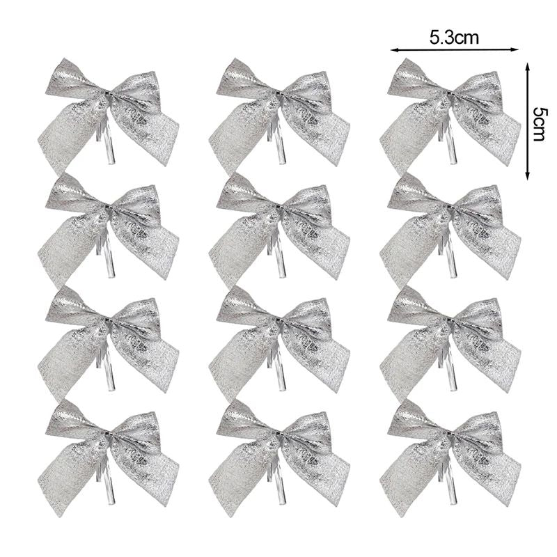 240/12PCS Mini Christmas Bow Ornaments Red Gold Xmas Tree Hanging Pendant DIY Craft New Year Home Party Decoration Bowknot Gifts