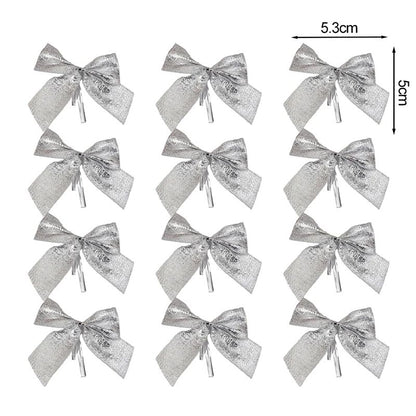 240/12PCS Mini Christmas Bow Ornaments Red Gold Xmas Tree Hanging Pendant DIY Craft New Year Home Party Decoration Bowknot Gifts