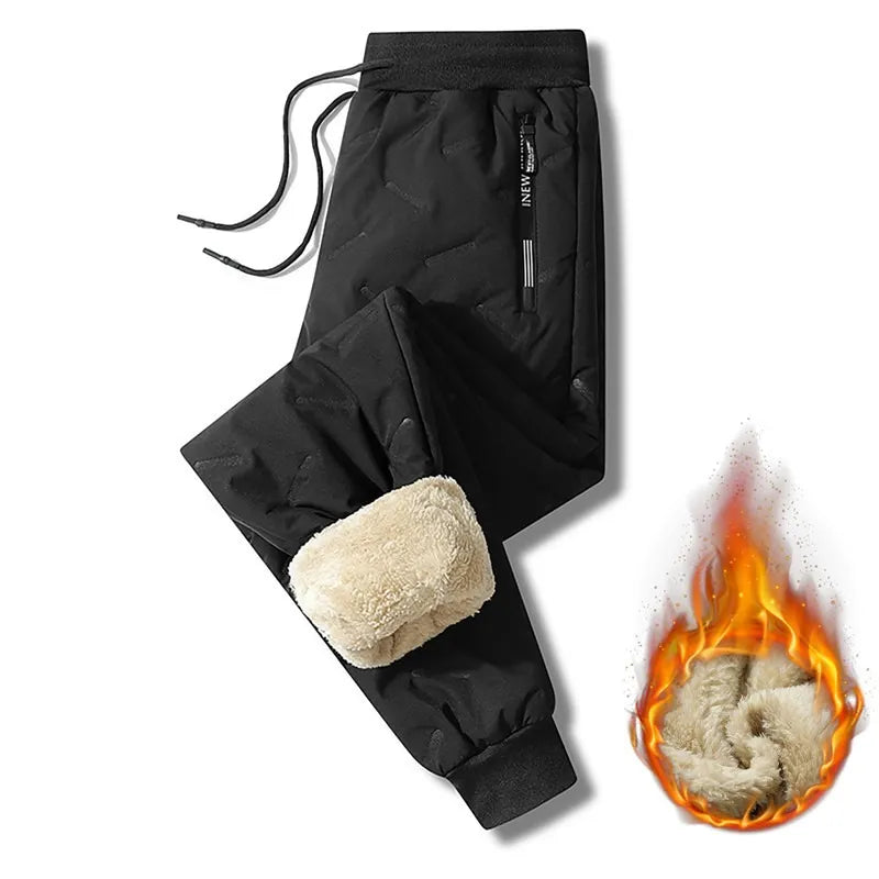Calça Moletom Masculina de Inverno de Pelúcia Grossa com Lã de Cordeiro, Calça Térmica Casual, Calça de Algodão Quente, Impermeável e à Prova de Vento