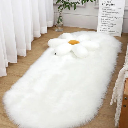 Super Soft Plush Oval Rug Mat Fluffy White Carpets for Living Room Home Decor Bedroom Kid Room Decoration Salon Thick Pile Rug