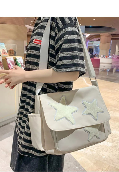 Women Star Pattern Y2k Messenger Bag Casual Tote Lady Simple Large Capacity Shoulder Bag Girl Travel School Bookbag Handbag