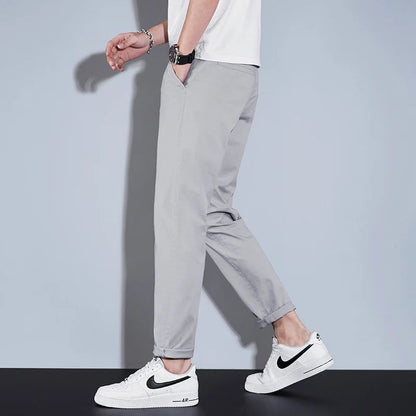 Casual Men Orange Loose Straight Business Pants Green Khaki Elastic Waist Trousers Soft Cotton Lyocell Fabric Korean Cargo Pants
