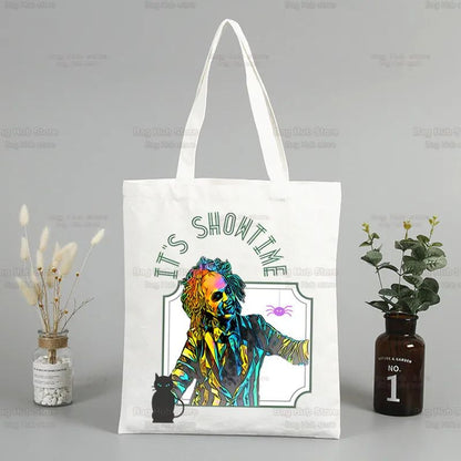 Beetlejuice Horror Gift Shopping Bag Print Original Design White Unisex Fashion Travel Canvas Bags