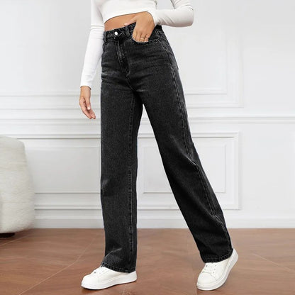 High Waist Straight Leg Jeans for Women New Style Cross-Border High Waist Slim Fit Long Jeans Trendy Women's Denim Pants