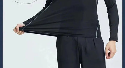 Men's Thermal Plush Base Layer Set Winter Thickened Running Trainning Quick Drying Clothes Fitness Tight Sports Men's Sweats Set