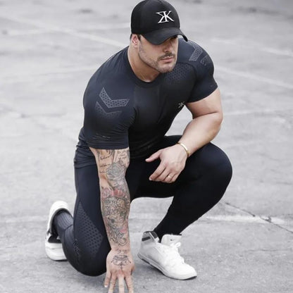 2024 Men Running Sports T-shirt Training Quick Dry Tight Short Sleeves Shirt Bodybuilding compress Fitness Tee Tops men Clothing