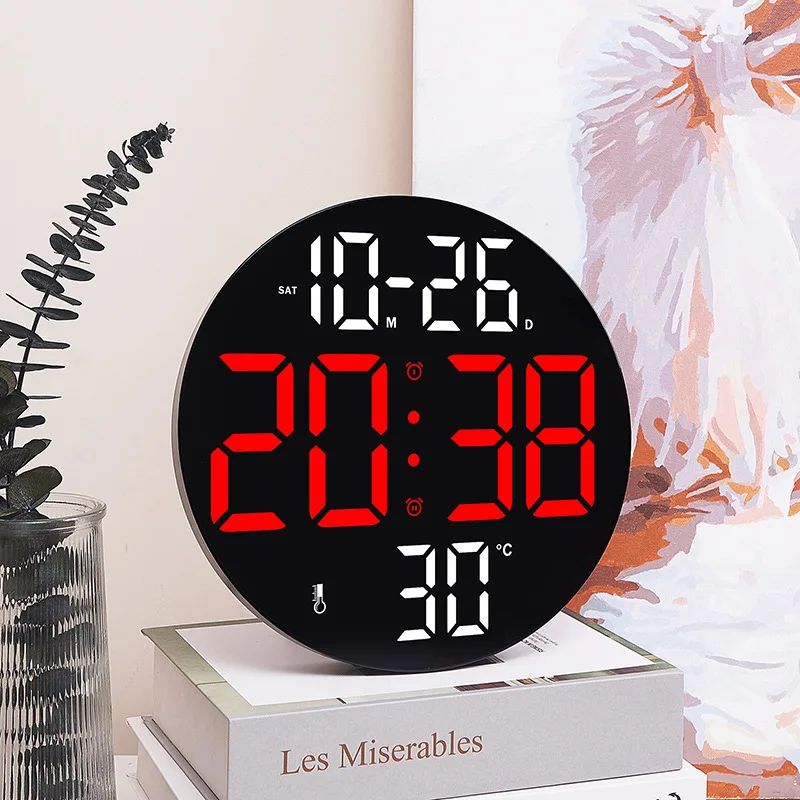 10inch LED Large Digital Wall Clock with Dual Alarms Calendar and Temperature Display Brightness Adjustable Countdown Home Clock