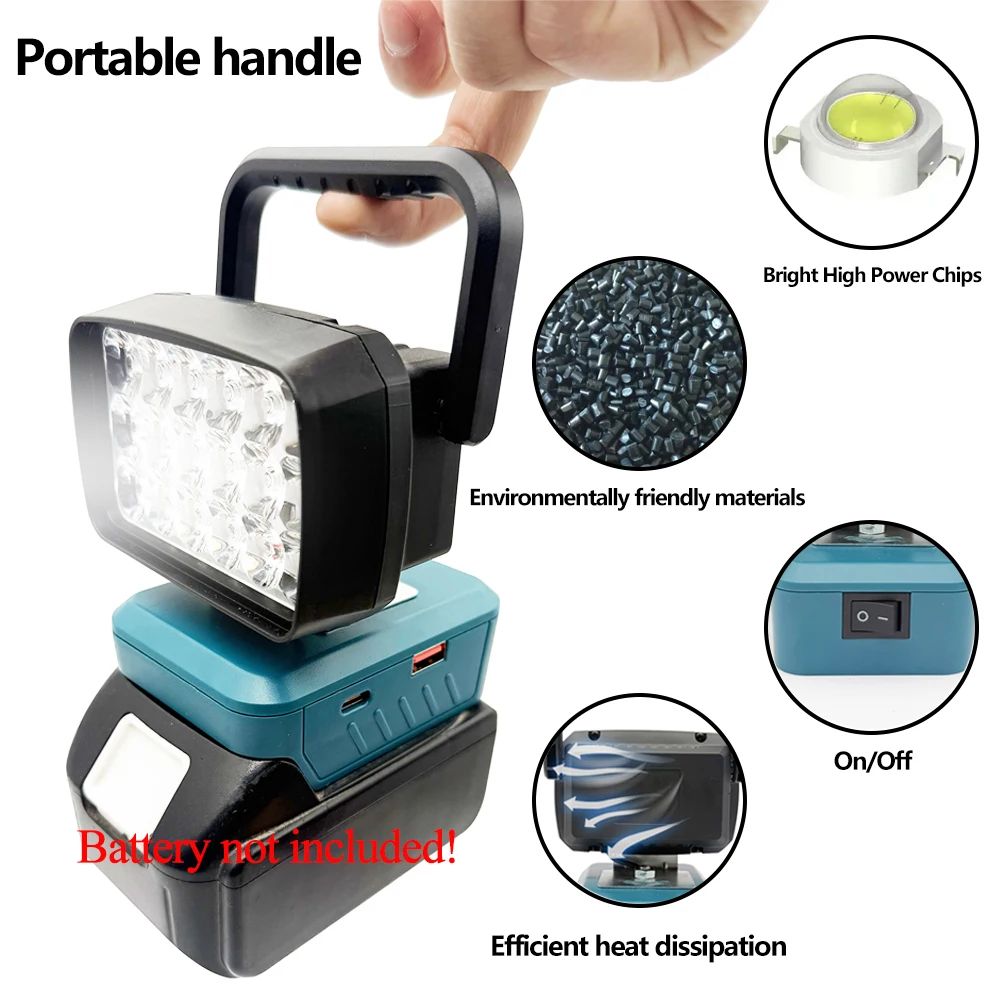 Para Makita Para Milwaukee Para Dewalt Para M18 Para Bosch Bateria de Lítio Estojo Banco de Potência USB Lanternas Holofote Luzes de Trabalho Lâmpada