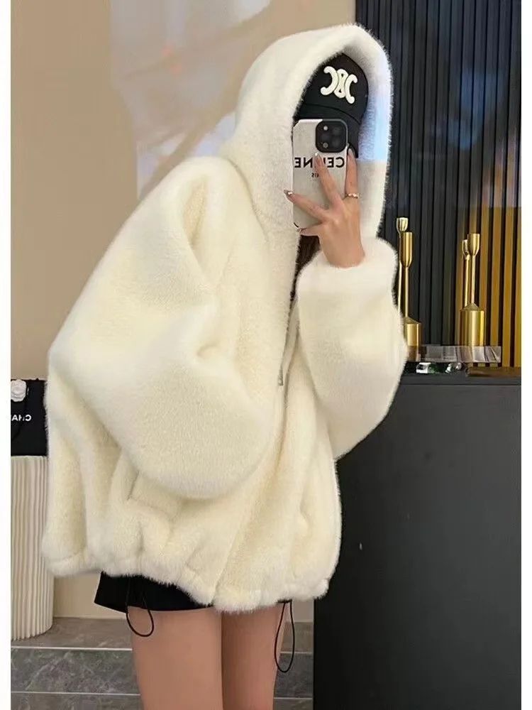 Winter New Short Fur Lined Leather Jacket Women's Hat Integrated Eco-friendly Lamb Fur Vest Women's Regular Style Coat
