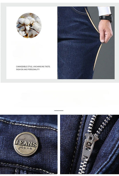 Calça Jeans Masculina de Lã Aveludada, Inverno, Forrada com Lã Grossa, Casual de Negócios, Reta, Jeans, Macia, Confortável, Térmica, Elástica, Calças Masculinas