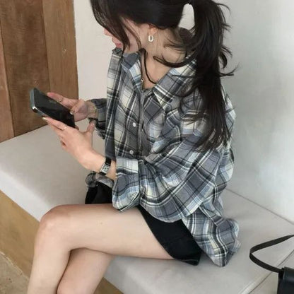 Early Autumn New Style Loose Long Sleeve Shirt Women's Polo Collar Button down Striped Korean Ins Lazy Style Fashionable Women's