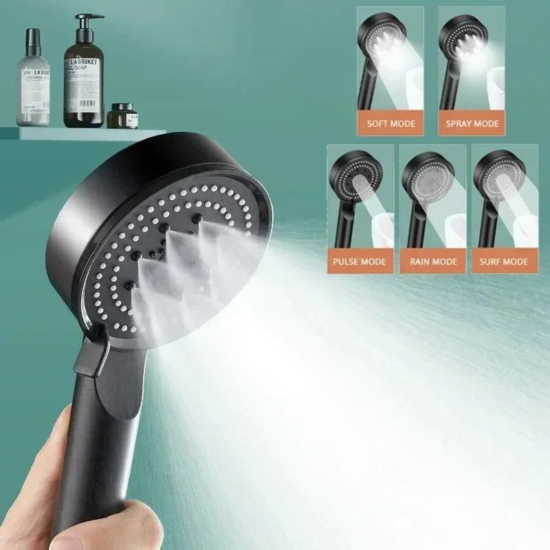 5 Mode Handheld Shower Head High Pressure Water Booster Massage Spray Jet with Anti Leak Proof Hose for Bathroom Household Bath