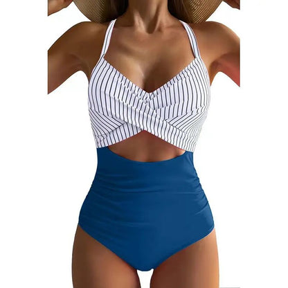 Sexy Hollow Cross Sling Swimwear Color Matching Backless Swimsuit One Piece Bikini Fashion Bathing Suits Swimming Suit For Women