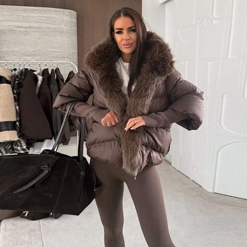 Faux Fur Spliced Hooded Cotton Jackets Women Zipper Long Sleeve Pocket Warm Coats 2025 Winter Fashion Solid Down Jacket New