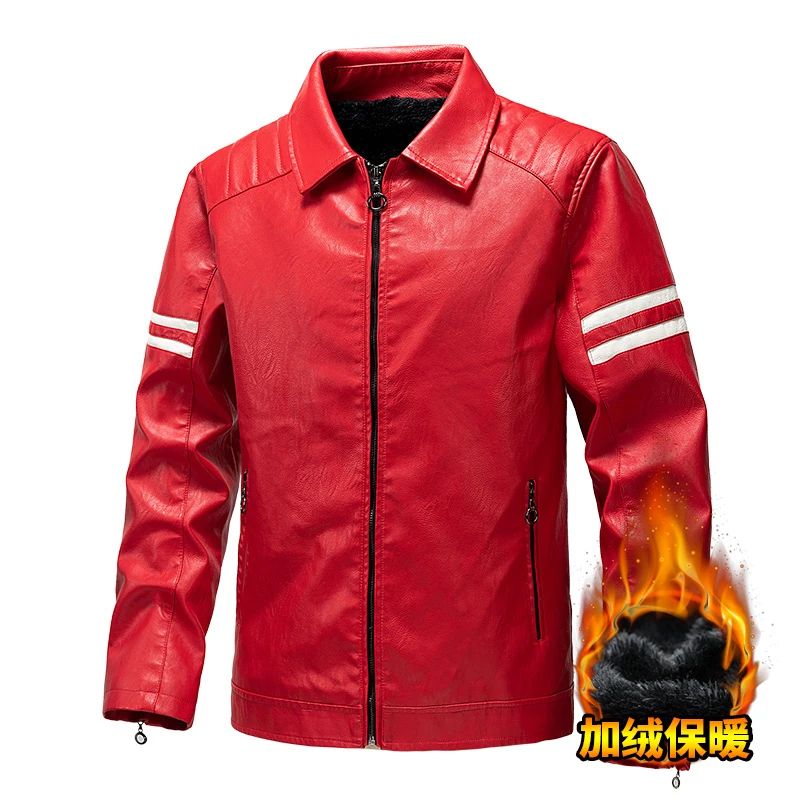 Men's Season Pu Motorcycle Leather Jacket Solid Color Lapels Jacket Coats Fashion Men's Top