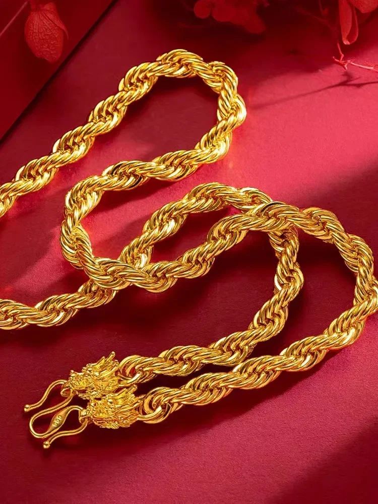 Colar Torcido em Ouro 18K, Corrente AU750 Colar Masculino Cabeça de Touro Dominador, 60cm.