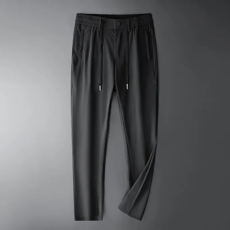 TFETTERS Brand Summer Men Pants New Elastic Waist Casual Solid Color Pants Ice Silk Thin Straight Breathable Loose Sweatpant Men