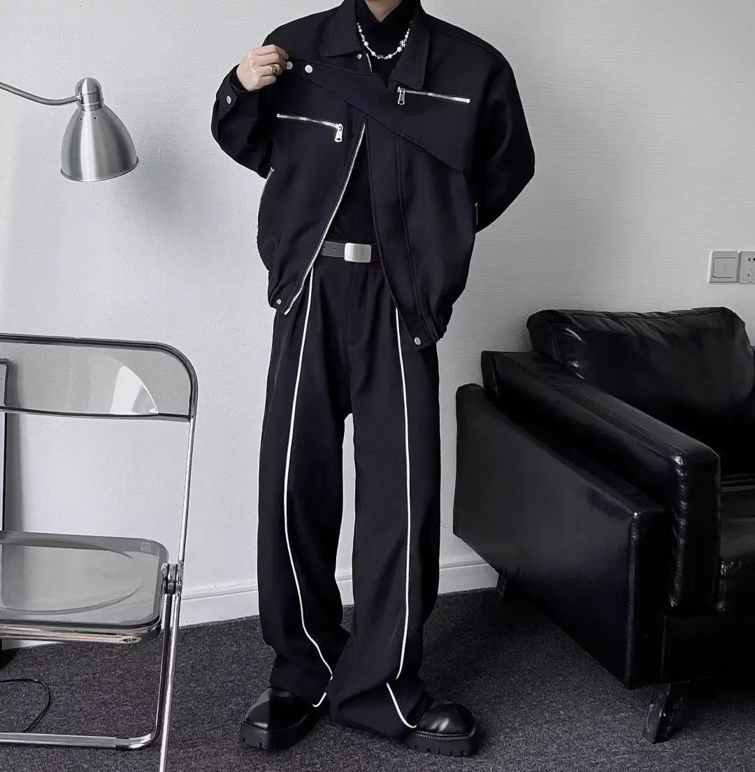 Yamamoto Dark Style Asymmetrical Design Short Lapel Zipper Deconstruction High-end Flying Jacket Jacket for Men