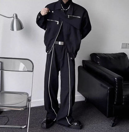 Yamamoto Dark Style Asymmetrical Design Short Lapel Zipper Deconstruction High-end Flying Jacket Jacket for Men