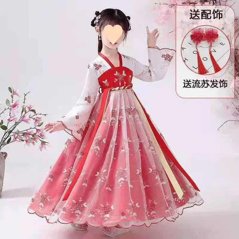 Fashion Girls Dresses Casual Outfit Long Sleeve Hanfu Girl Summer Children Clothes Princess Dress Baby Vestido Kids Tang Costume
