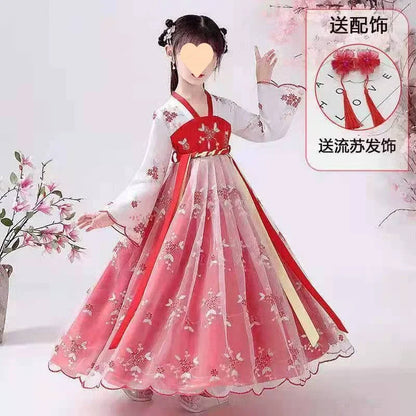 Fashion Girls Dresses Casual Outfit Long Sleeve Hanfu Girl Summer Children Clothes Princess Dress Baby Vestido Kids Tang Costume
