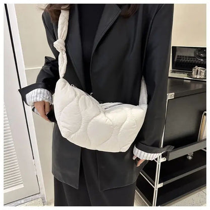 Puffer Shoulder Bag for Women Soft Down Cotton Padded Tote Handbag Purse Quilted Cross Body Bag Solid Color Bubbles Cloud Bag