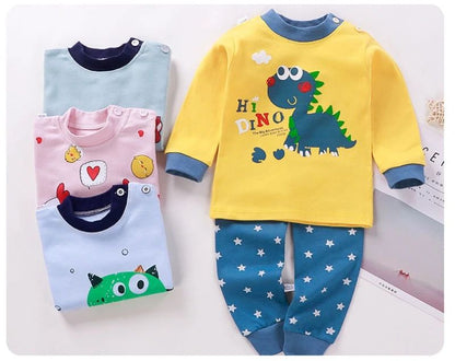 2025 New Baby Cotton Two-piece Set Home Clothes Children Class Suit Boys Girls Pajamas Set Kids Long T-shirt + Pants